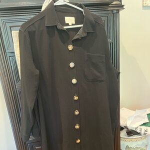 Sezane Black Mini Dress with Gold Buttons